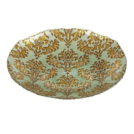 AMERICAN GRANBY Damask 16 in. Turquoise Gold Shallow Bowl 7733-6